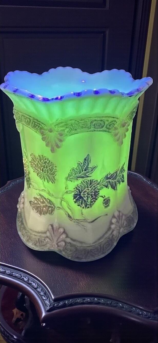 Antique Northwood Chrysanthemum Sprig Custard Glass Spooner-Uranium Art Glass